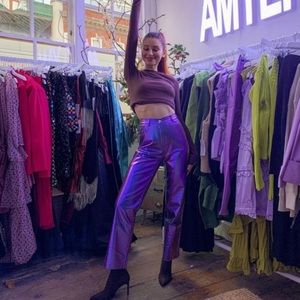 Living Life Pants • metallic purple / lilac •NWT